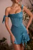 Off Shoulder Corset Mini Dress in Teal sold by Oh Polly