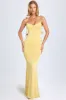 Slinky Jersey Floral-Appliqué Gown in Pastel Yellow sold by Oh Polly