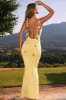 Slinky Jersey Floral-Appliqué Gown in Pastel Yellow sold by Oh Polly