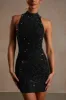 Hand Embellished Couture Halter Neck Mini Dress in Black sold by Oh Polly