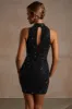 Hand Embellished Couture Halter Neck Mini Dress in Black sold by Oh Polly