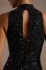 Hand Embellished Couture Halter Neck Mini Dress in Black sold by Oh Polly