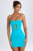 Cut-Out Bandeau Bodycon Mini Dress in Turquoise sold by Oh Polly