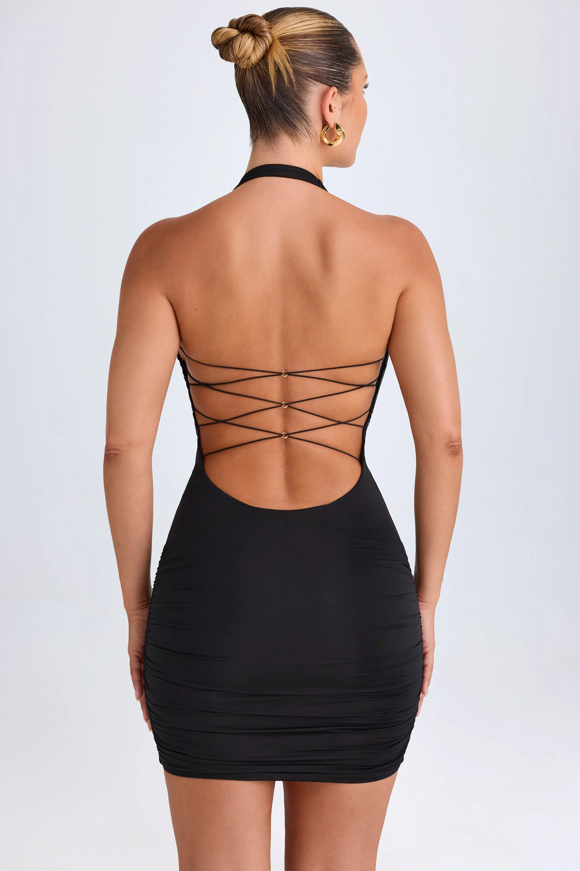 Hardware Detail Cut-Out Cowl-Neck Mini Dress in Black sold by Oh Polly product image thumbnail 2