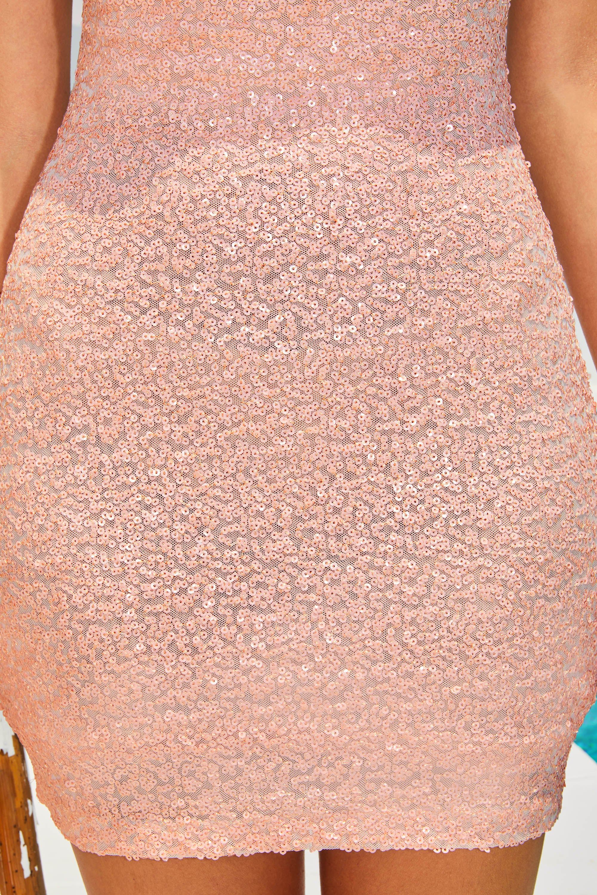 Radiant Glow Embellished Cowl Neck Mini Dress in Dusky Pink sold by Oh Polly product image thumbnail 3