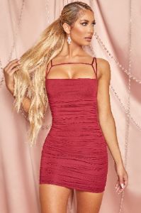 Drop Me A Line Ruched Bodycon Mini Dress in Burgundy sold by Oh Polly