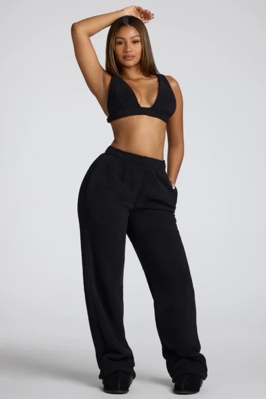 Tall Low Rise Straight Leg Fleece Joggers in Black sold by Oh Polly
