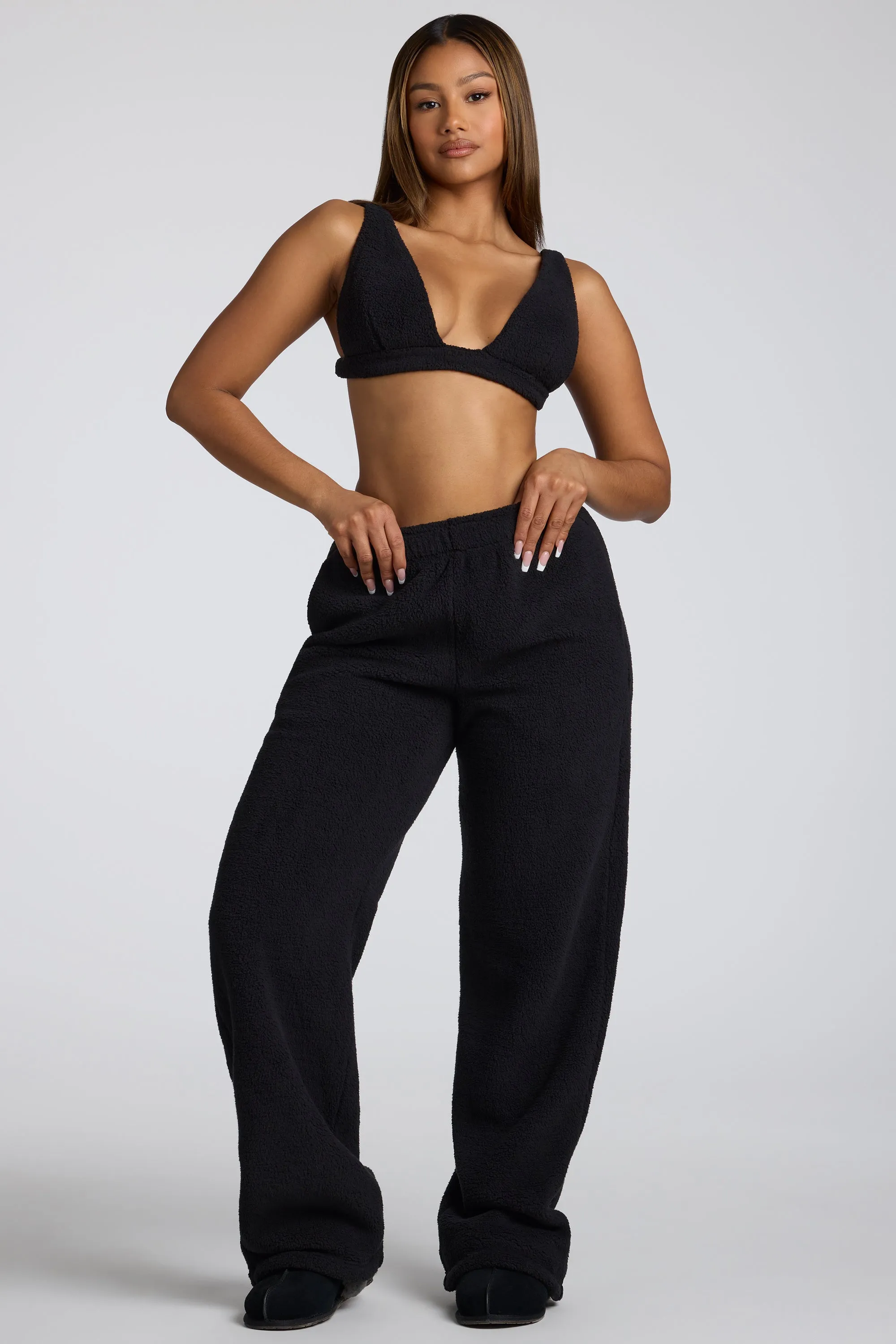 Tall Low Rise Straight Leg Fleece Joggers in Black sold by Oh Polly product image thumbnail 4