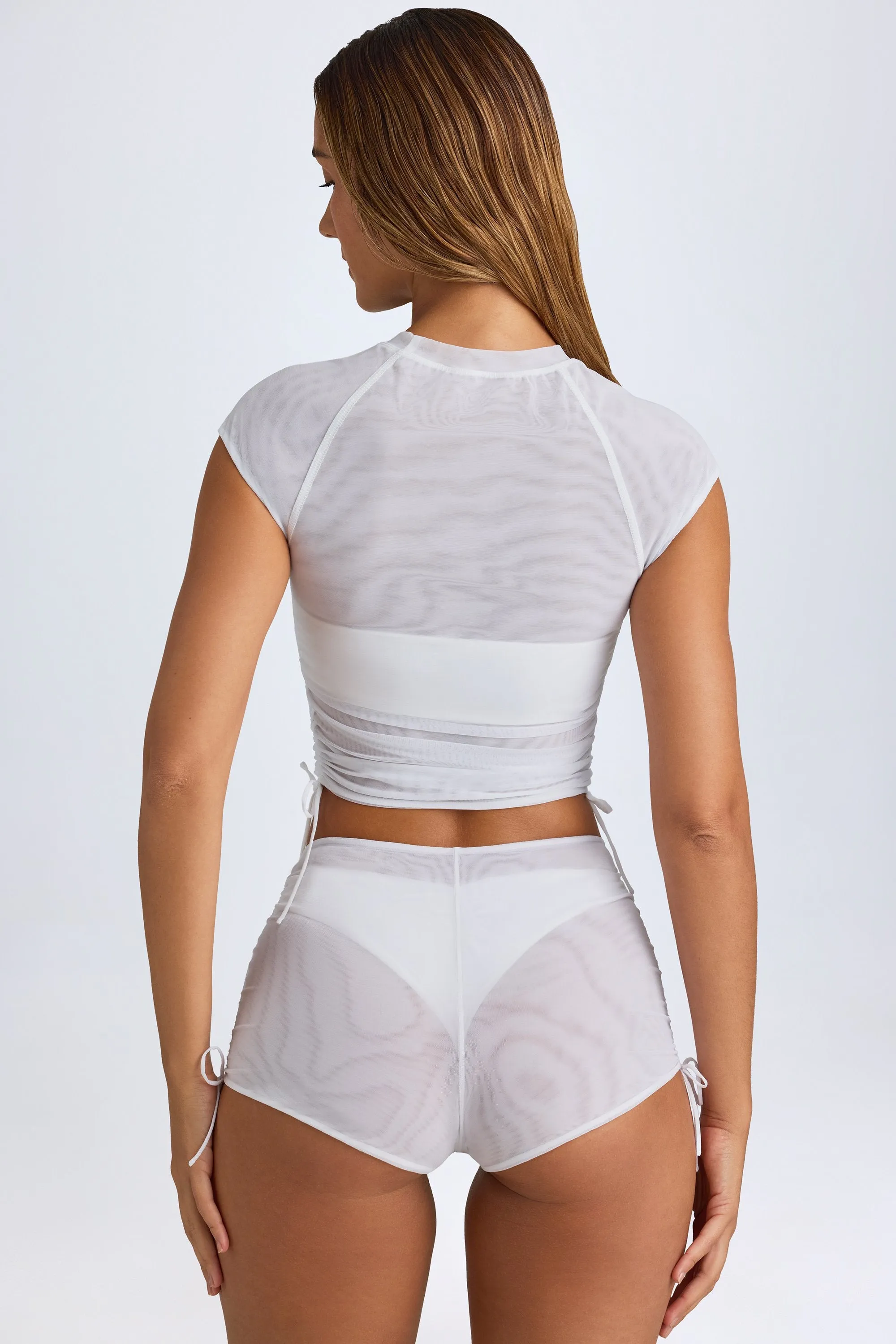 Sheer Ruched Cropped T-Shirt in White sold by Oh Polly product image thumbnail 5