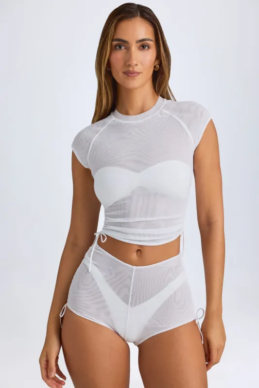 Sheer Ruched Cropped T-Shirt in White sold by Oh Polly