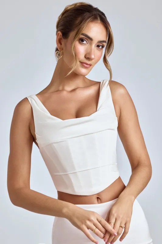 Draped Cowl Corset in White sold by Oh Polly