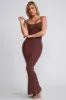 Ribbed Modal Square Neck Maxi Dress in Chocolate sold by Oh Polly