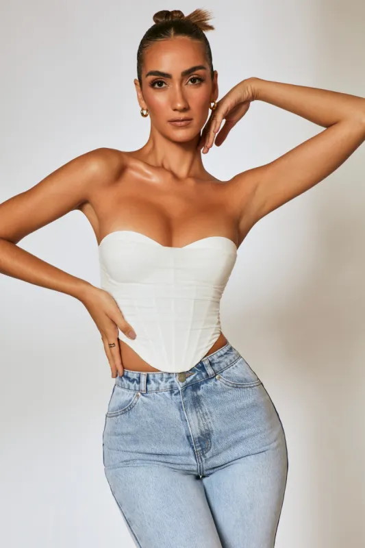 Mesh Overlay Corset Top in Ivory sold by Oh Polly