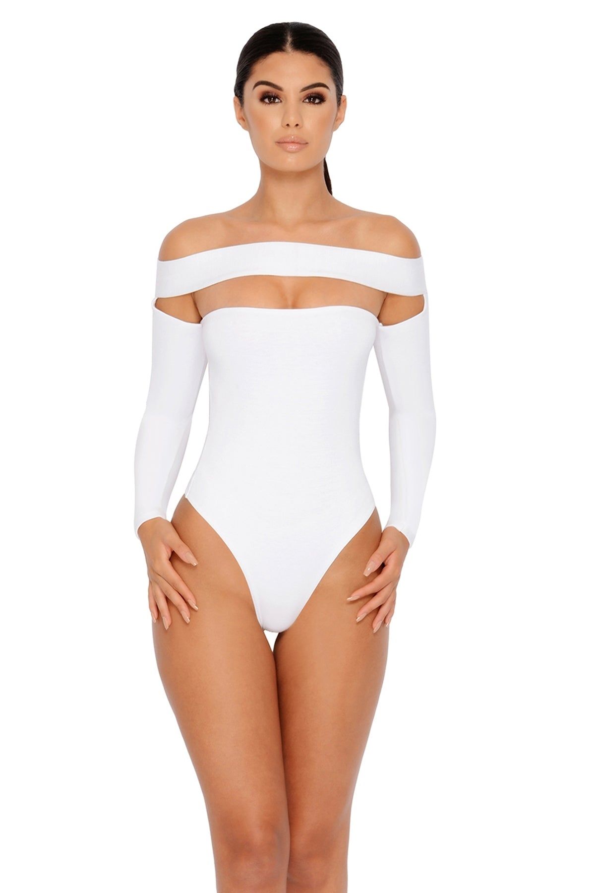 Strip Down Off The Shoulder Bardot Bodysuit in White sold by Oh Polly product image thumbnail 8