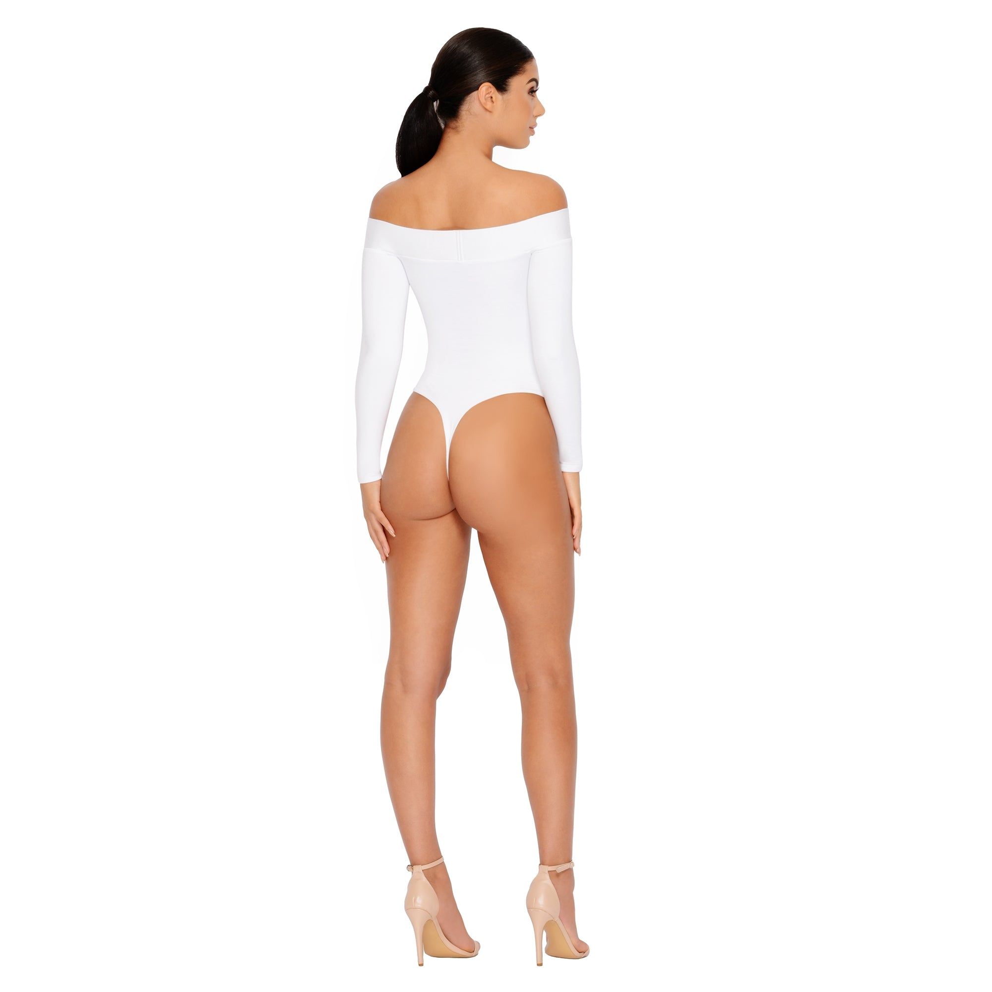 Strip Down Off The Shoulder Bardot Bodysuit in White sold by Oh Polly product image thumbnail 9