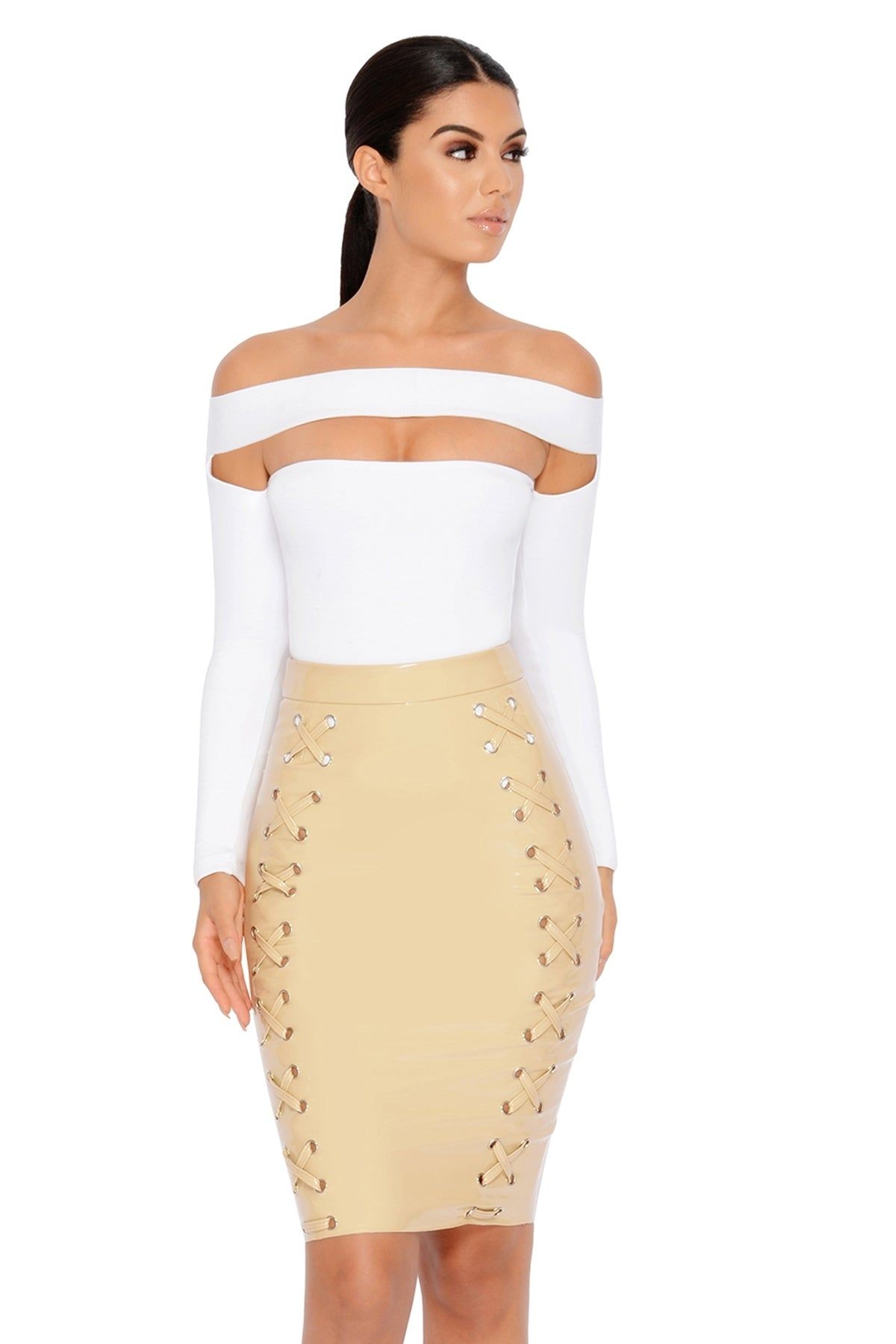 Strip Down Off The Shoulder Bardot Bodysuit in White sold by Oh Polly product image thumbnail 7