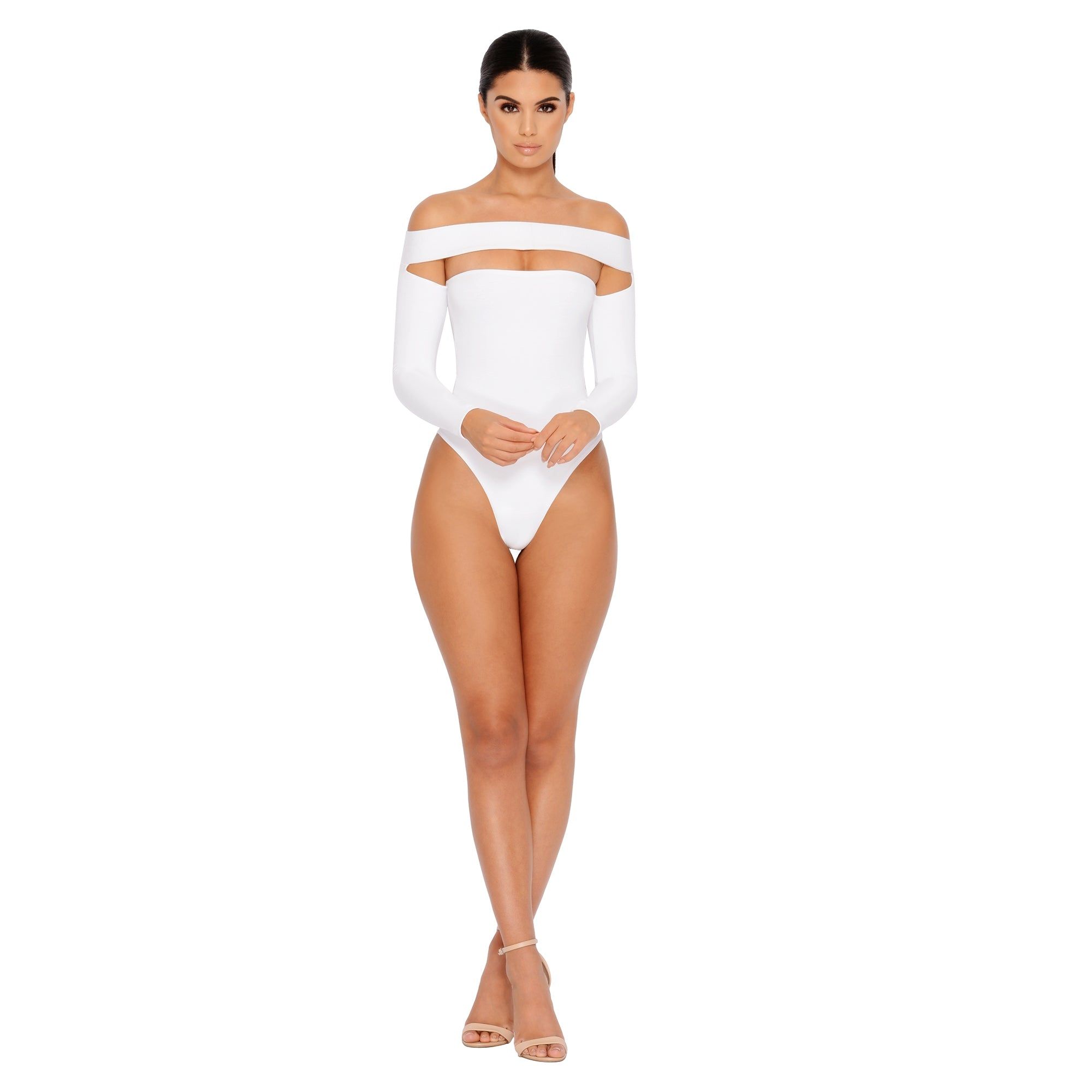 Strip Down Off The Shoulder Bardot Bodysuit in White sold by Oh Polly product image thumbnail 4