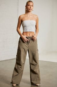 Tall Wide Leg Cargo Trousers in Green sold by Oh Polly