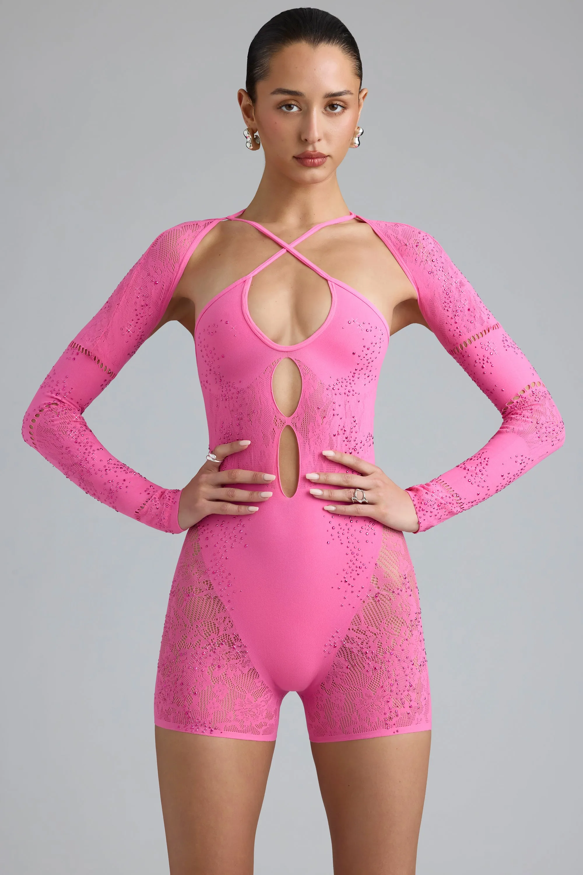 Embellished Cut-Out Unitard in Bubblegum Pink sold by Oh Polly product image thumbnail 5