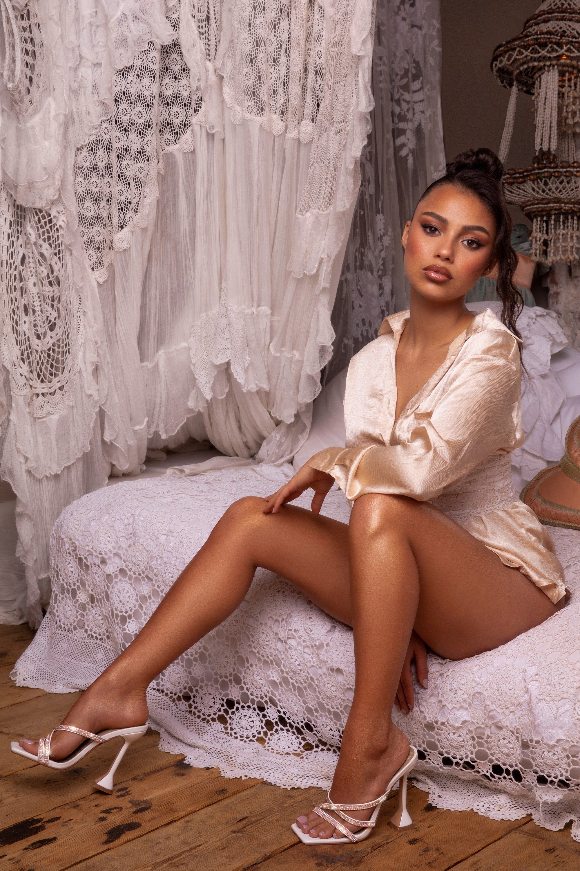 Step Aside Diamante Embellished Mule Heels in White sold by Oh Polly product image thumbnail 5