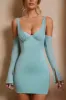 Cold Shoulder Mini Dress in Teal sold by Oh Polly