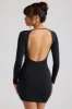Long Sleeve Draped Mini Dress in Black sold by Oh Polly