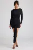 Long Sleeve Draped Mini Dress in Black sold by Oh Polly