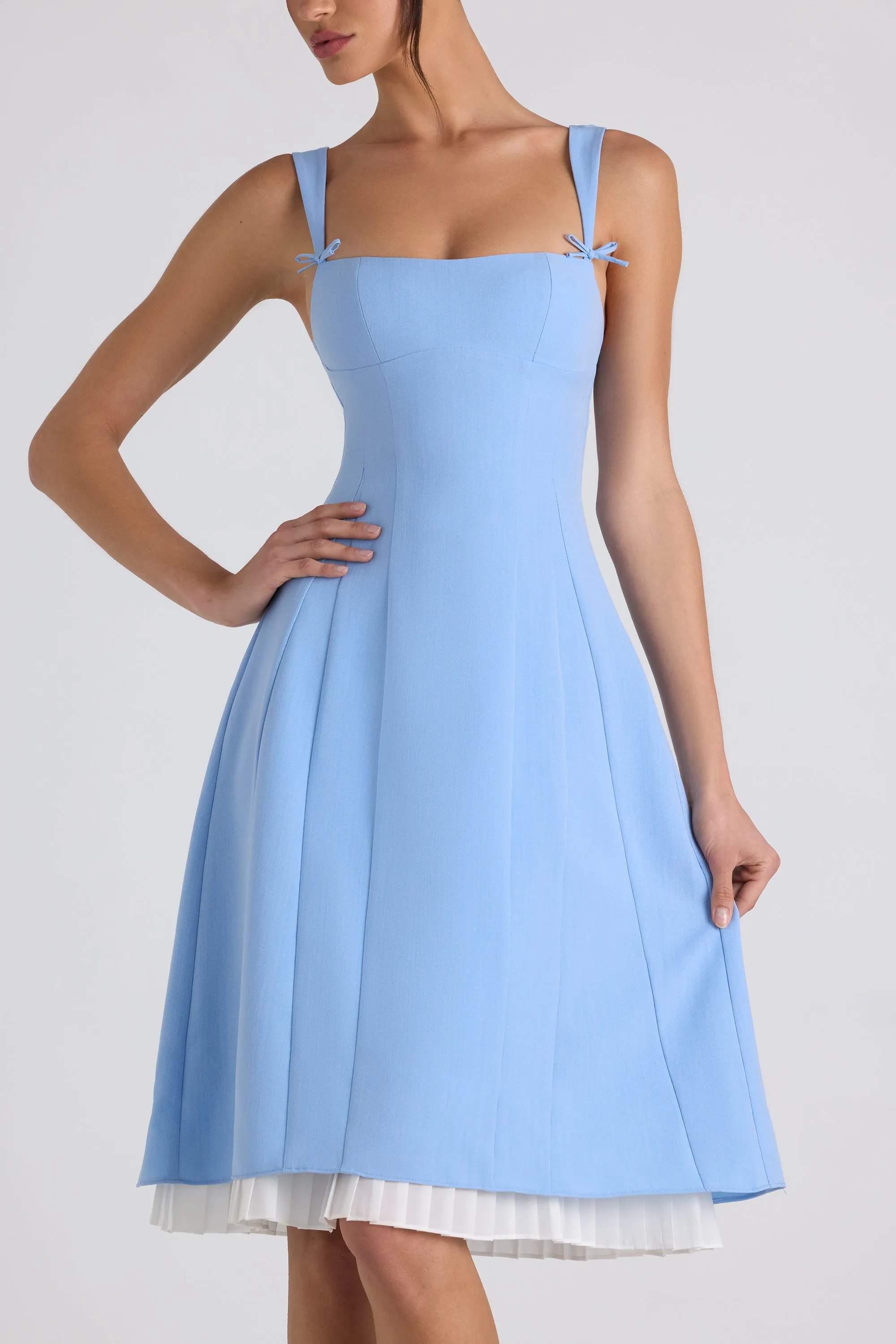 Bow-Detail Pleated A-Line Midi Dress in Sky Blue sold by Oh Polly product image thumbnail 5