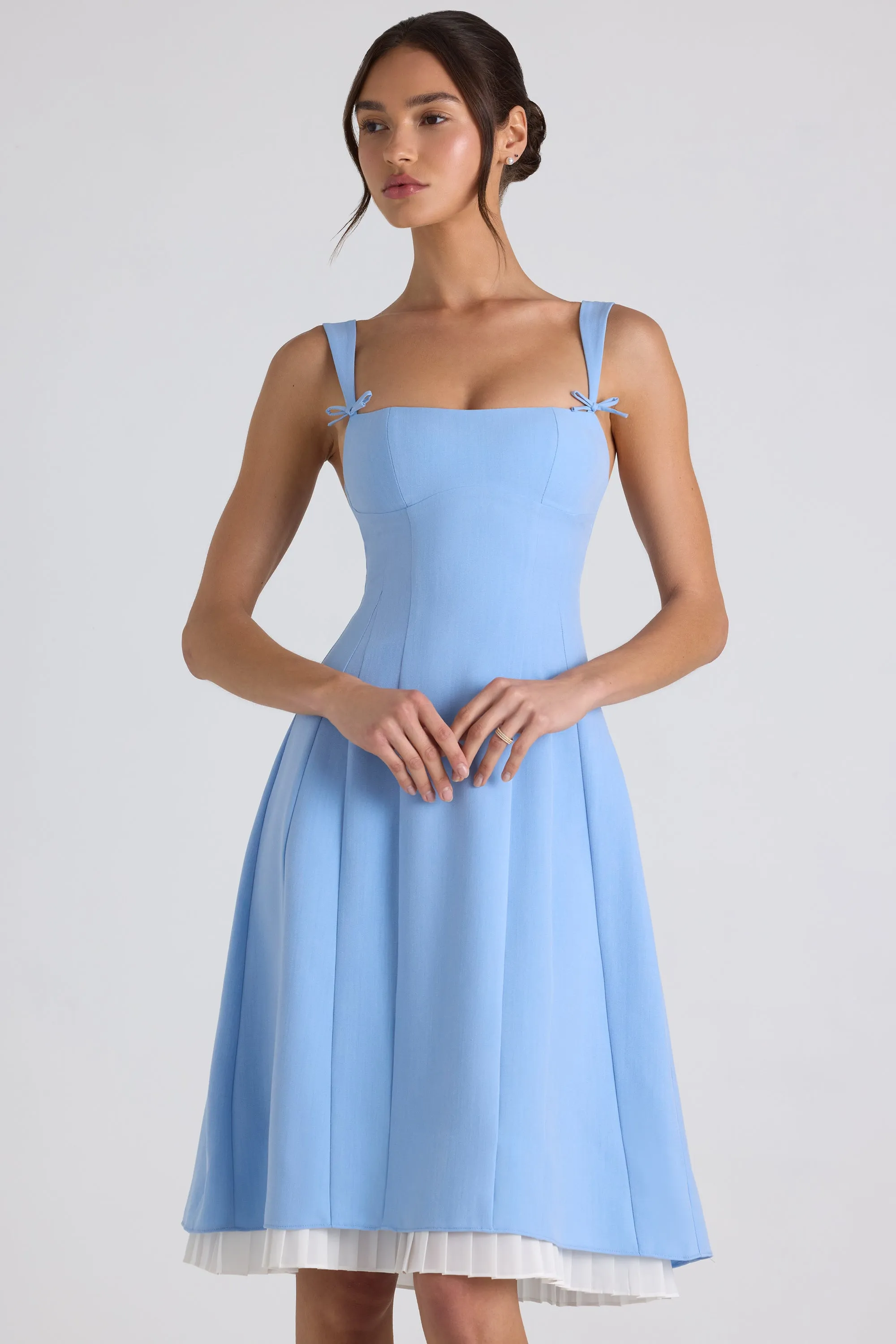 Bow-Detail Pleated A-Line Midi Dress in Sky Blue sold by Oh Polly product image thumbnail 4