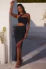 Asymmetric Neckline Ruched Cut Out Maxi Dress in Black sold by Oh Polly