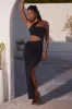 Asymmetric Neckline Ruched Cut Out Maxi Dress in Black sold by Oh Polly
