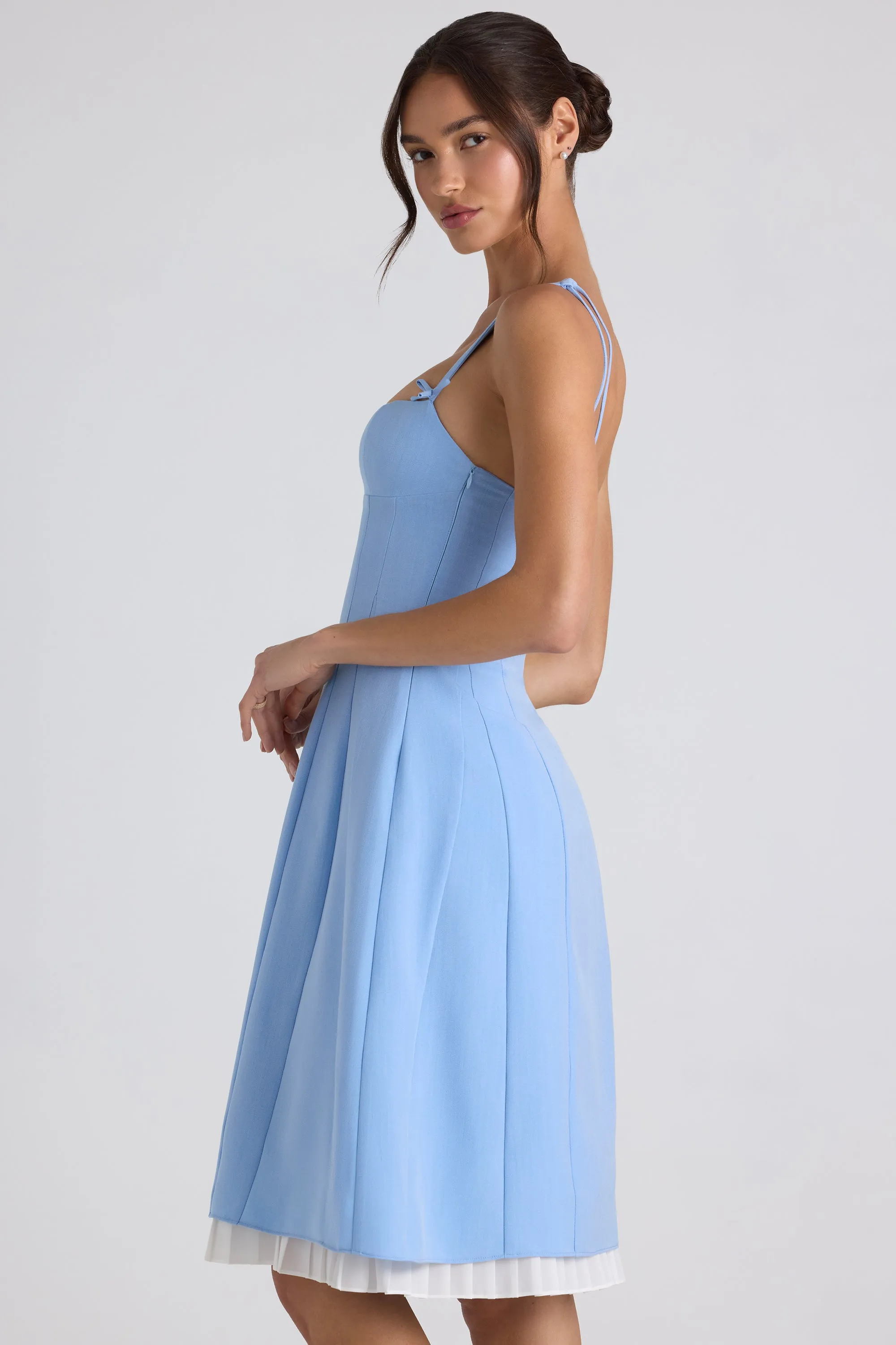 Bow-Detail Pleated A-Line Midi Dress in Sky Blue sold by Oh Polly product image thumbnail 3