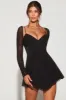 Embellished Long Sleeve Angled Hem Mini Dress in Black sold by Oh Polly