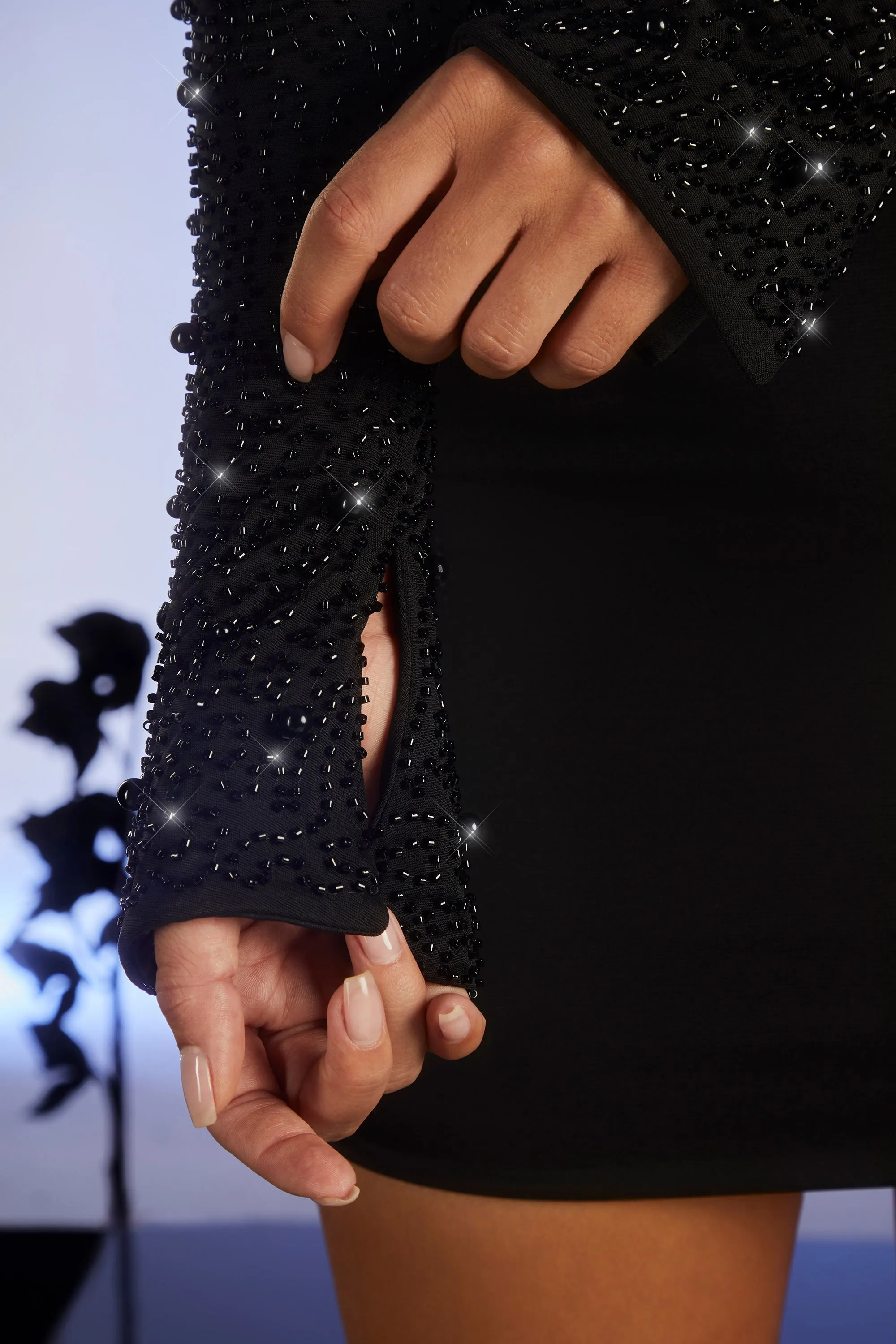 Embellished Long Sleeve Cut Out Mini Dress in Black sold by Oh Polly product image thumbnail 5