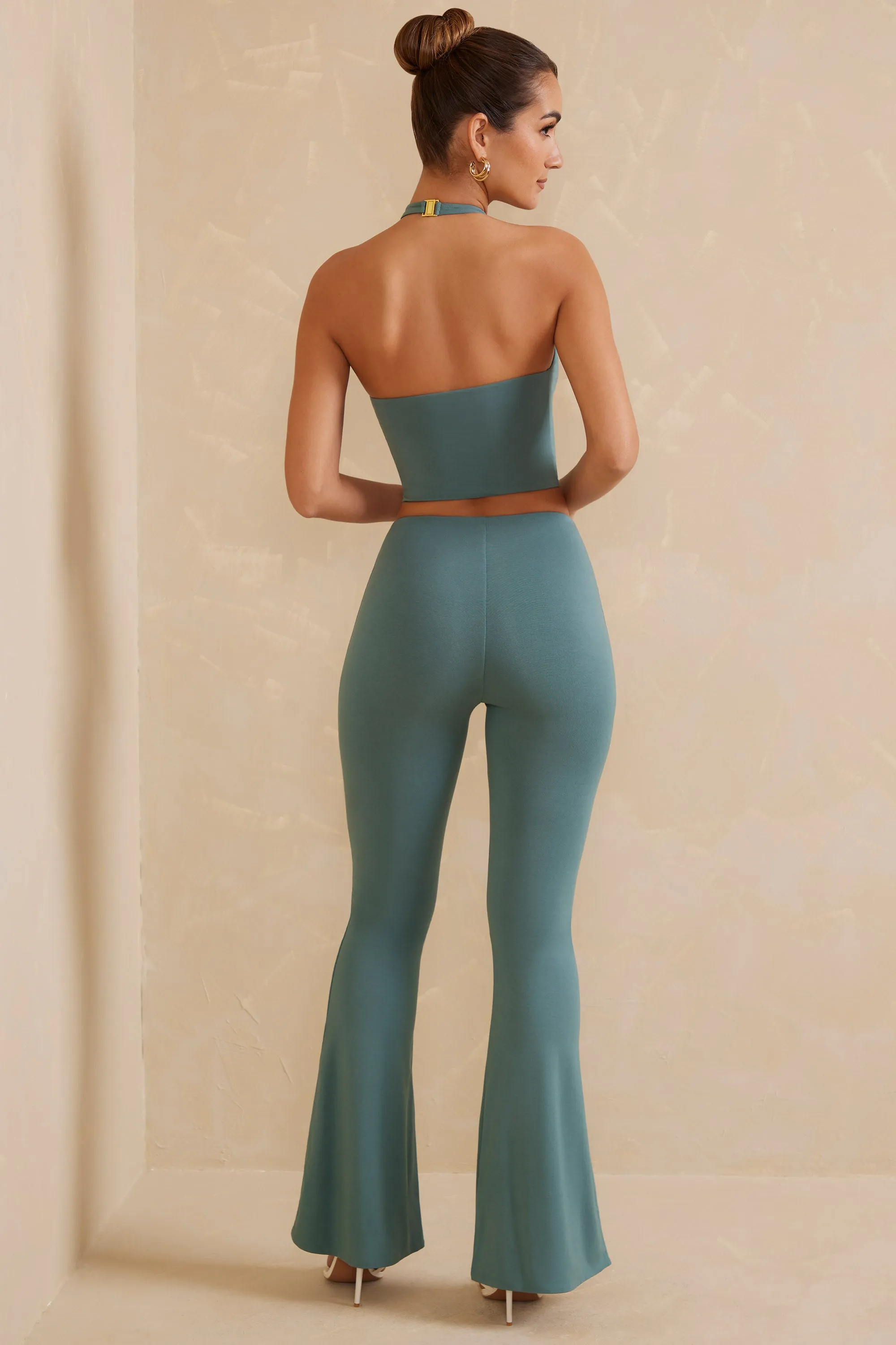 Tall High Waist Flare Trousers in Teal sold by Oh Polly product image thumbnail 2