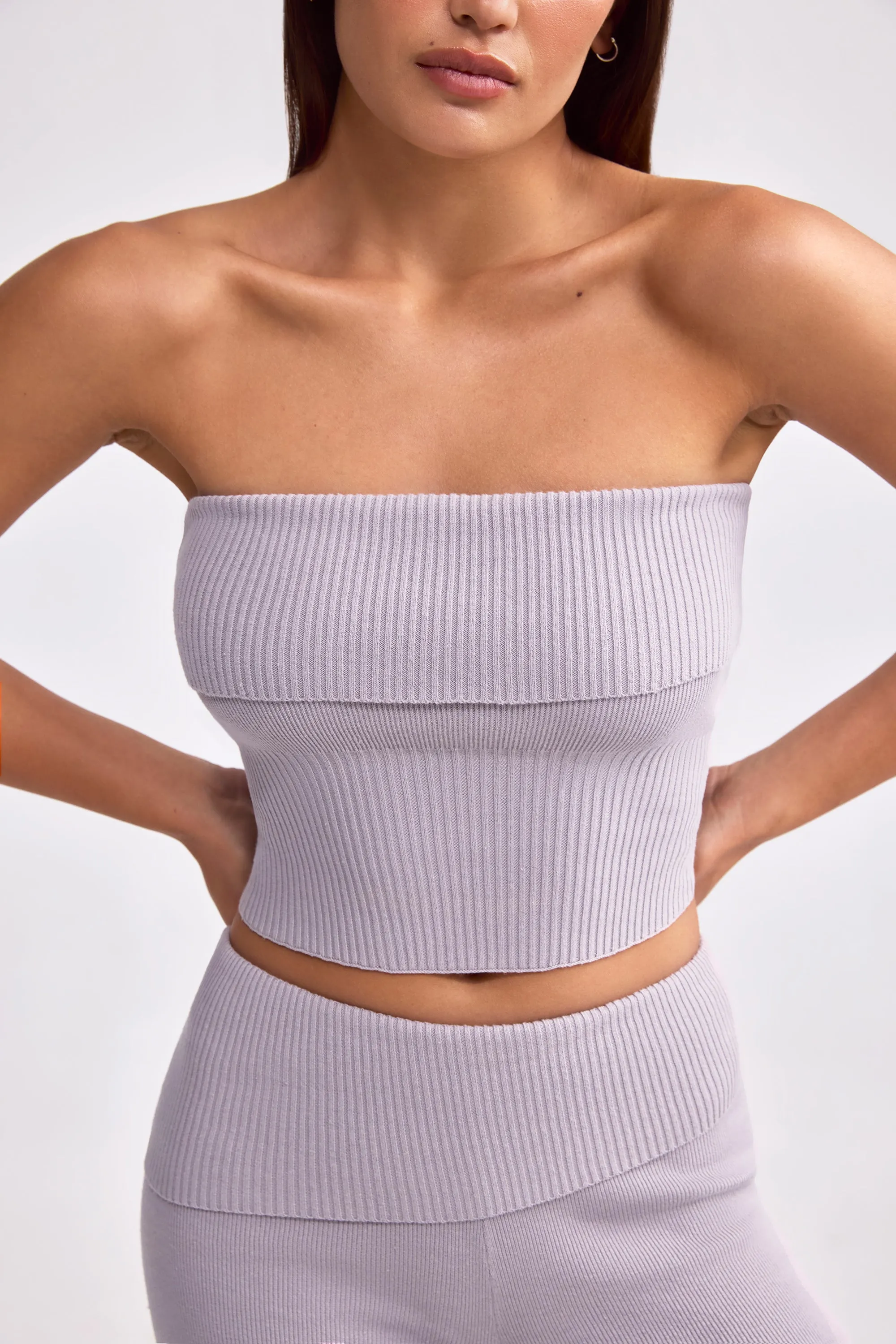 Bandeau Chunky Knit Crop Top in Dusty Lavender sold by Oh Polly product image thumbnail 5