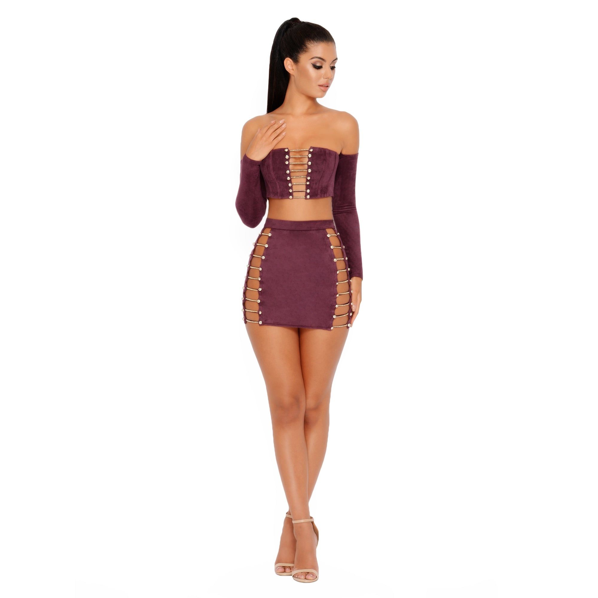 No Chain No Gain Suede Bardot Crop Top in Purple sold by Oh Polly product image thumbnail 20