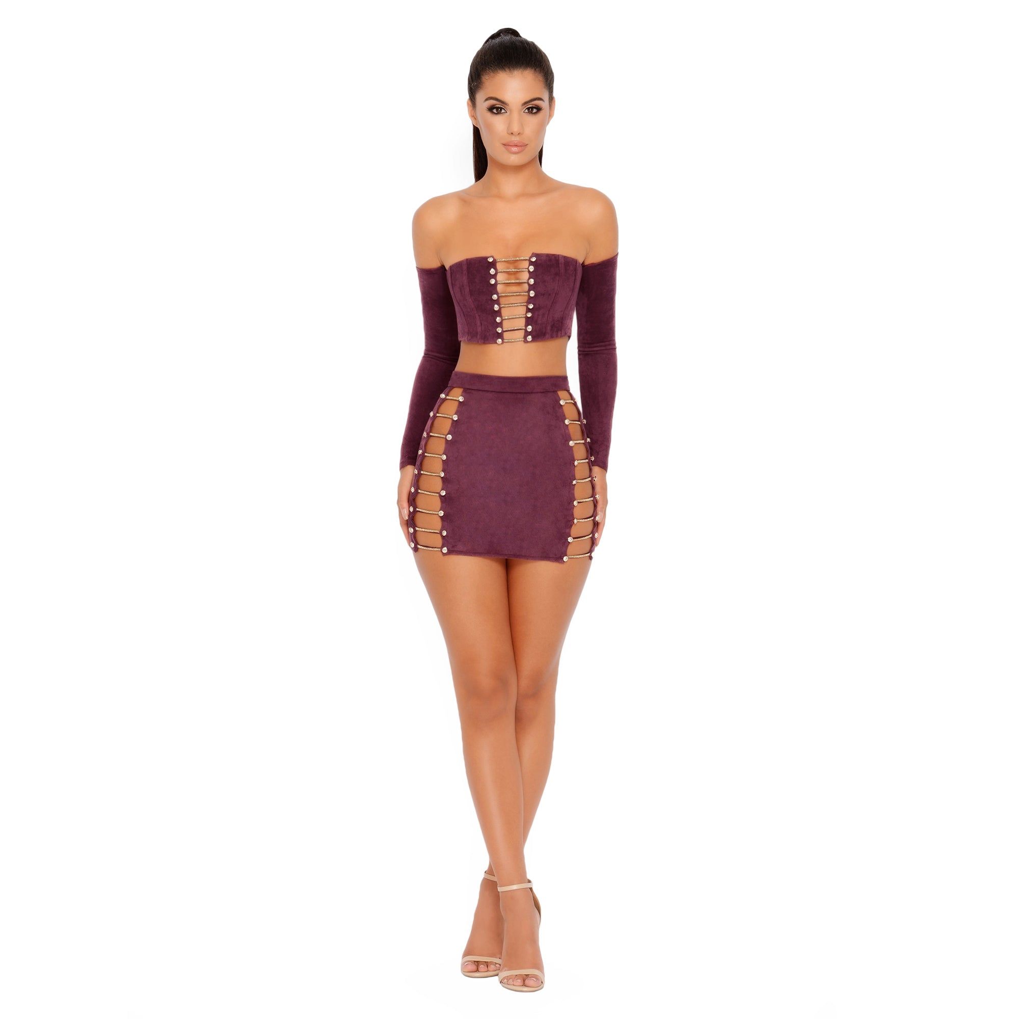No Chain No Gain Suede Bardot Crop Top in Purple sold by Oh Polly product image thumbnail 7