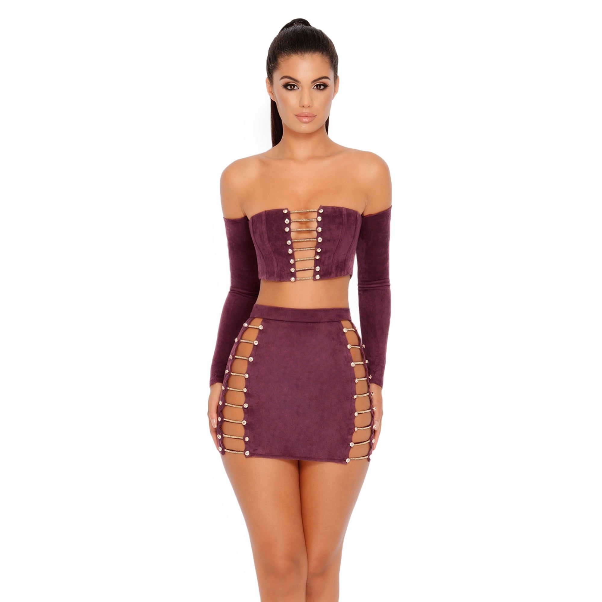 No Chain No Gain Suede Bardot Crop Top in Purple sold by Oh Polly product image thumbnail 8