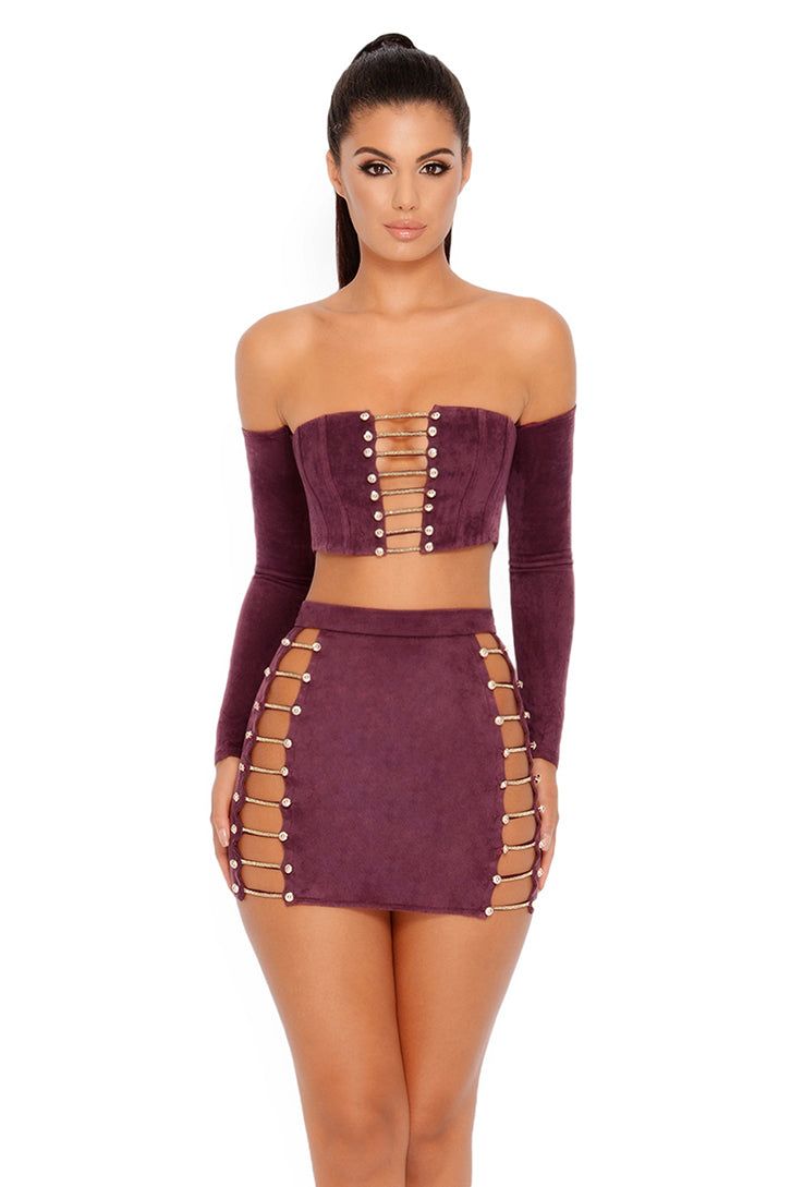 No Chain No Gain Suede Bardot Crop Top in Purple sold by Oh Polly product image thumbnail 5