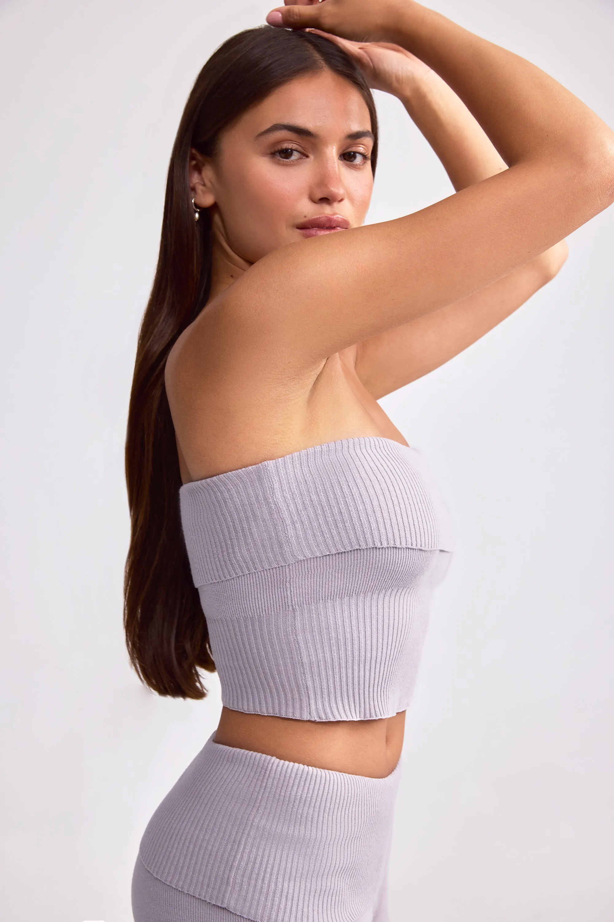 Bandeau Chunky Knit Crop Top in Dusty Lavender sold by Oh Polly product image thumbnail 3