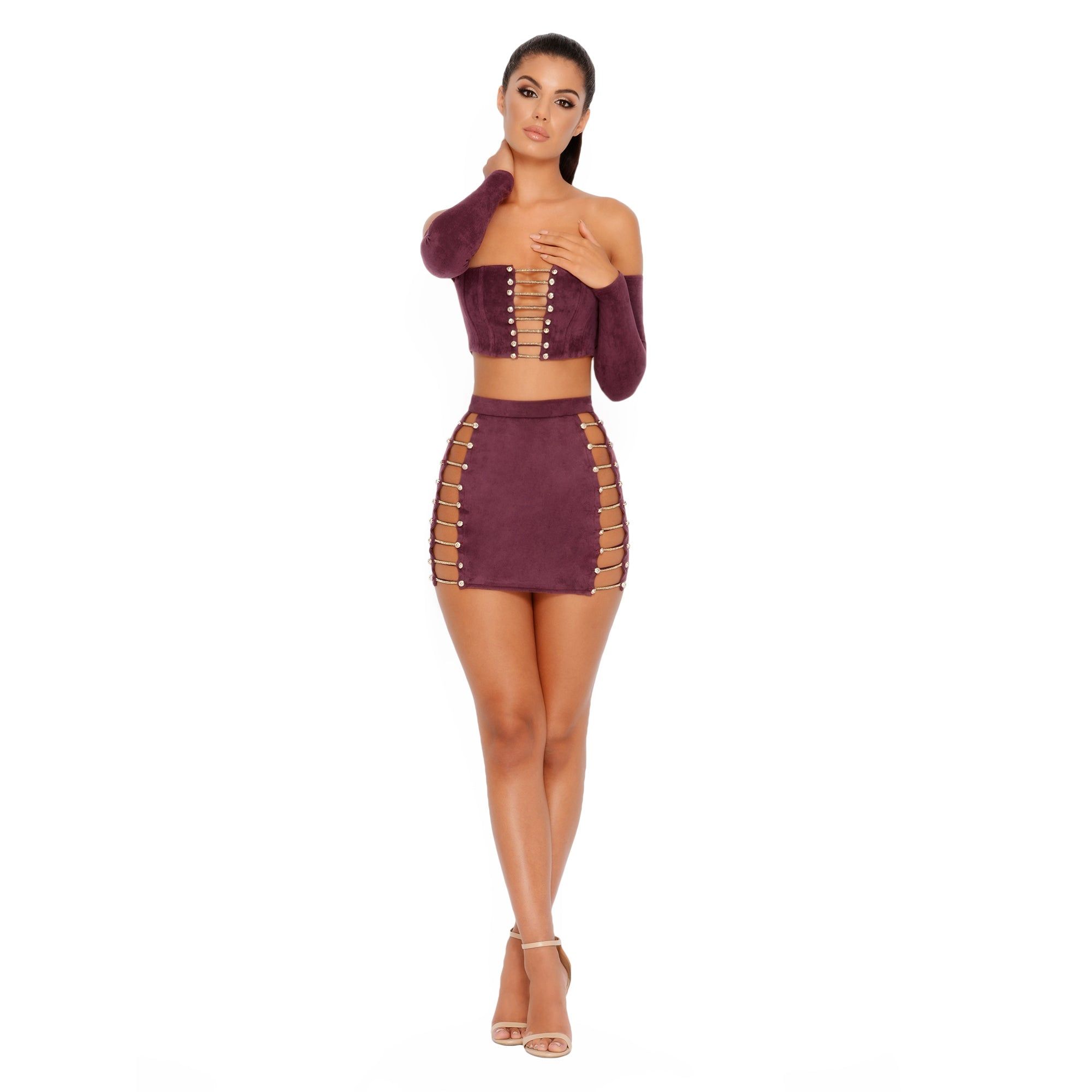 No Chain No Gain Suede Bardot Crop Top in Purple sold by Oh Polly product image thumbnail 9