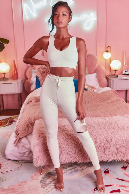 We Chillin' High Waisted Leggings in Cream sold by Oh Polly