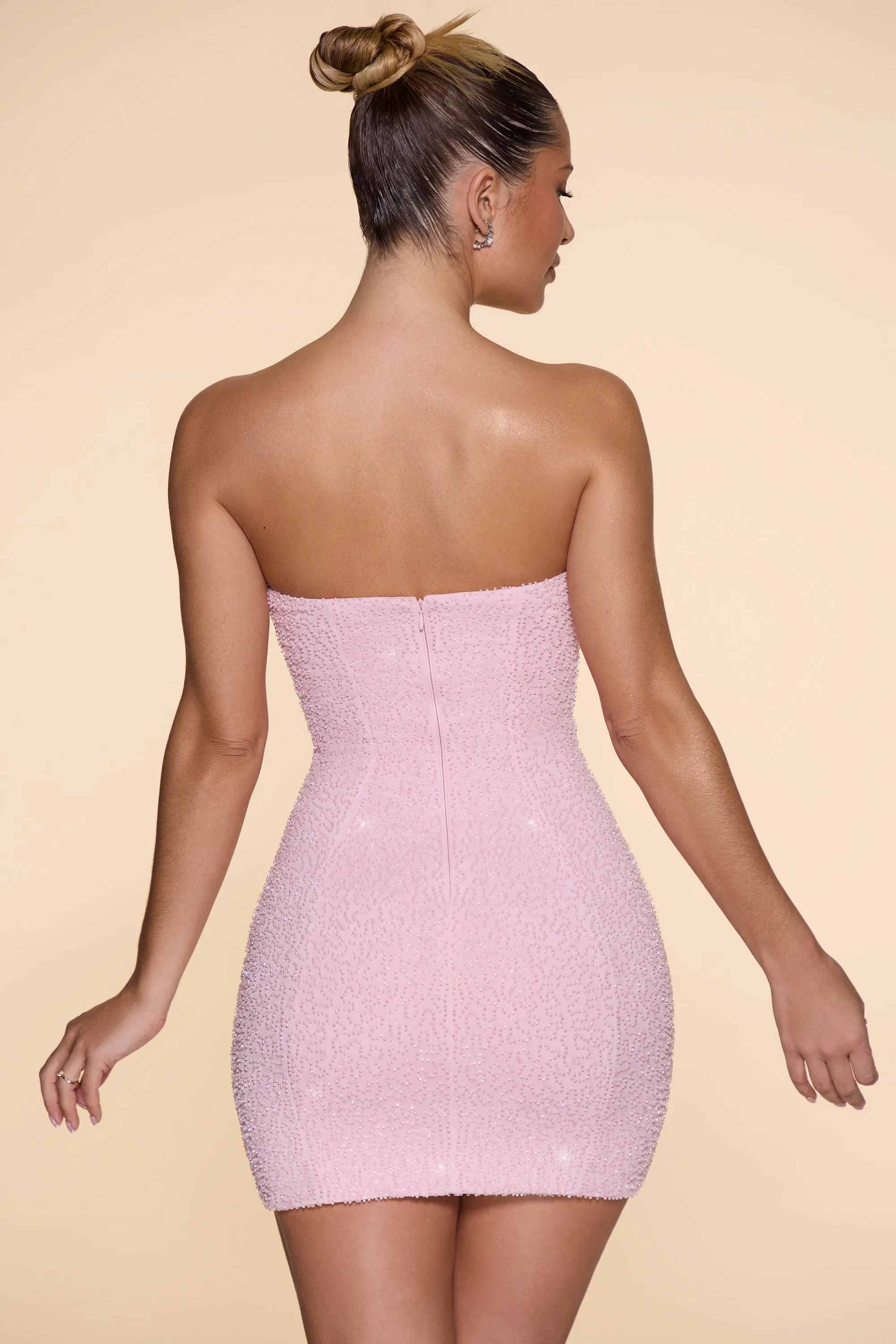 Embellished Strapless Cowl Neck Mini Dress in Blush sold by Oh Polly product image thumbnail 2