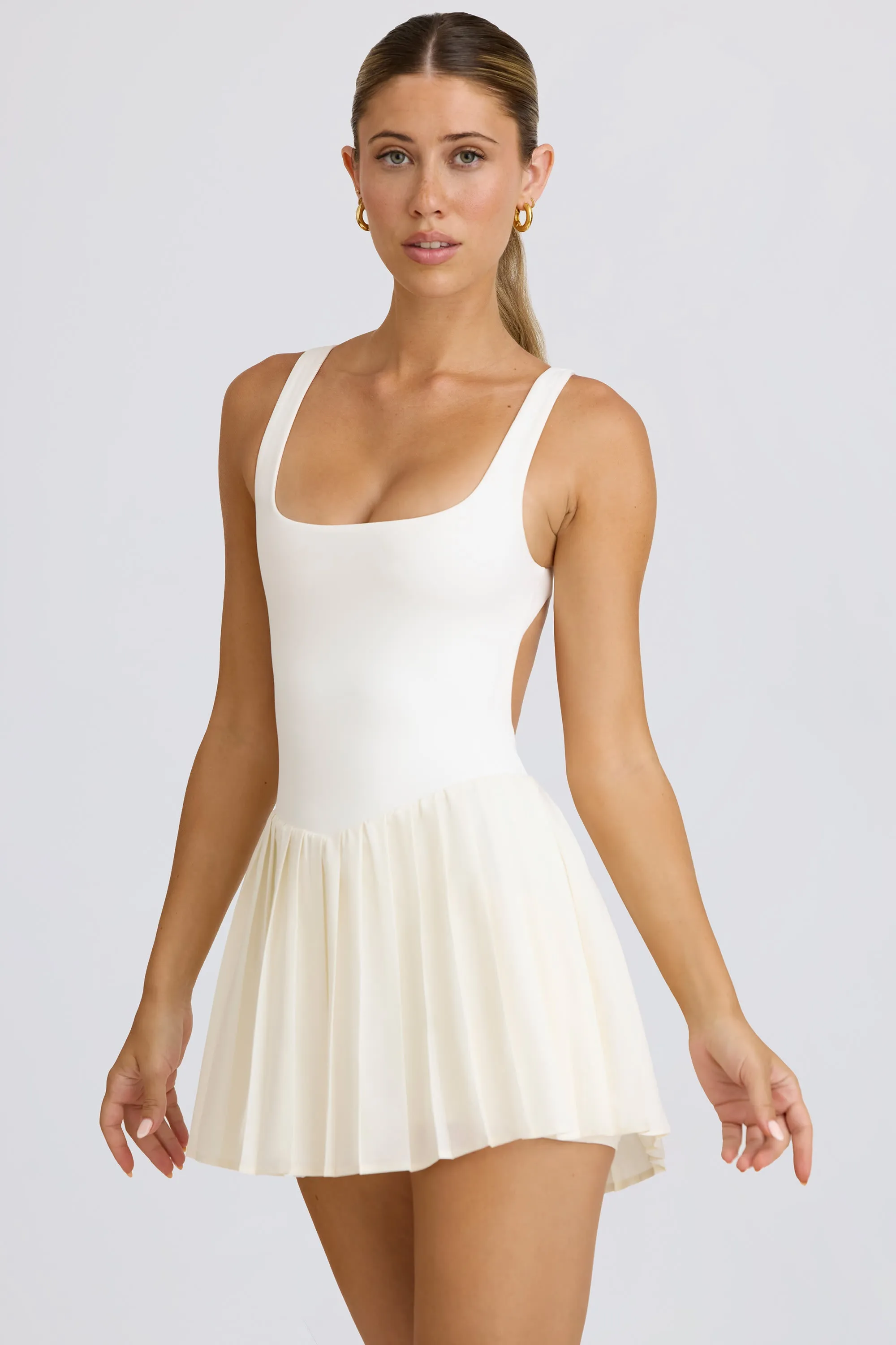 Soft Active Open-Back Pleated Tennis Dress in White sold by Oh Polly product image thumbnail 4