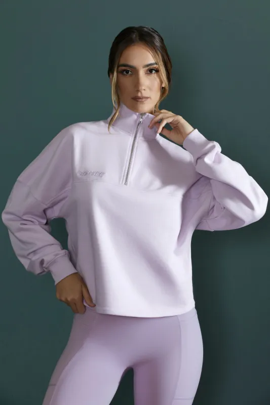 Oversized Half Zip Sweatshirt in Lilac sold by Oh Polly