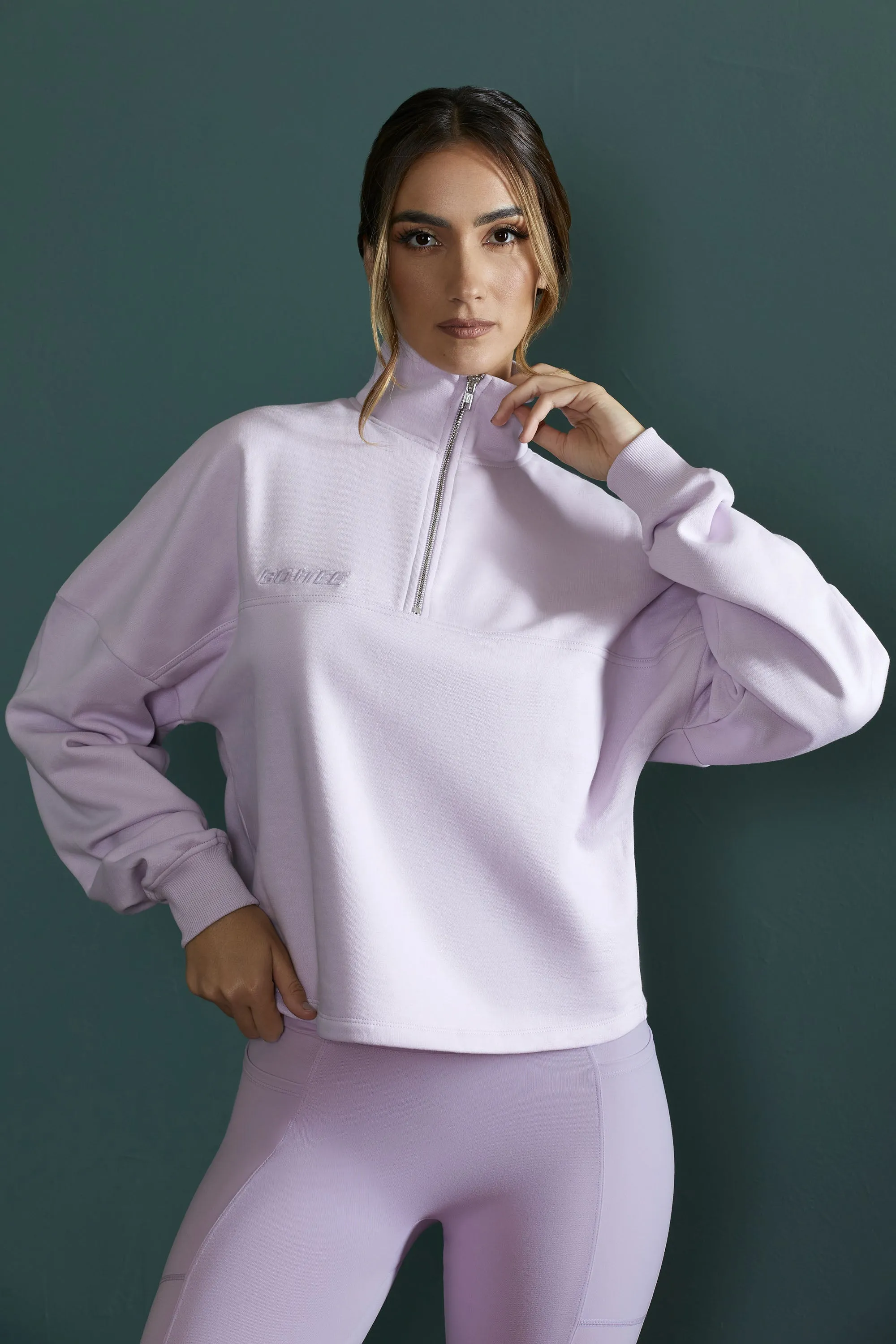 Oversized Half Zip Sweatshirt in Lilac sold by Oh Polly