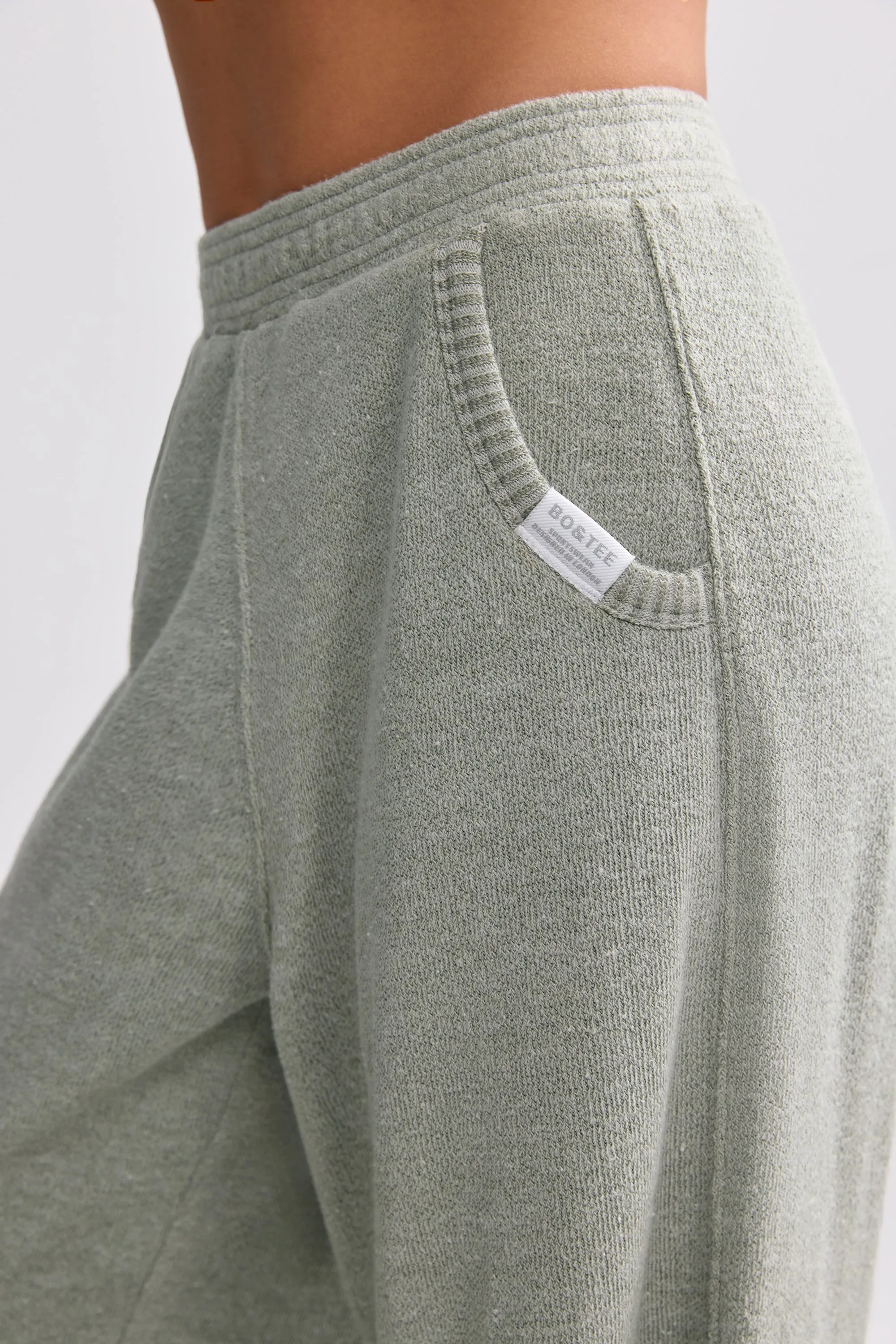 Terry Towelling Wide-Leg Joggers in Sage Grey sold by Oh Polly product image thumbnail 4