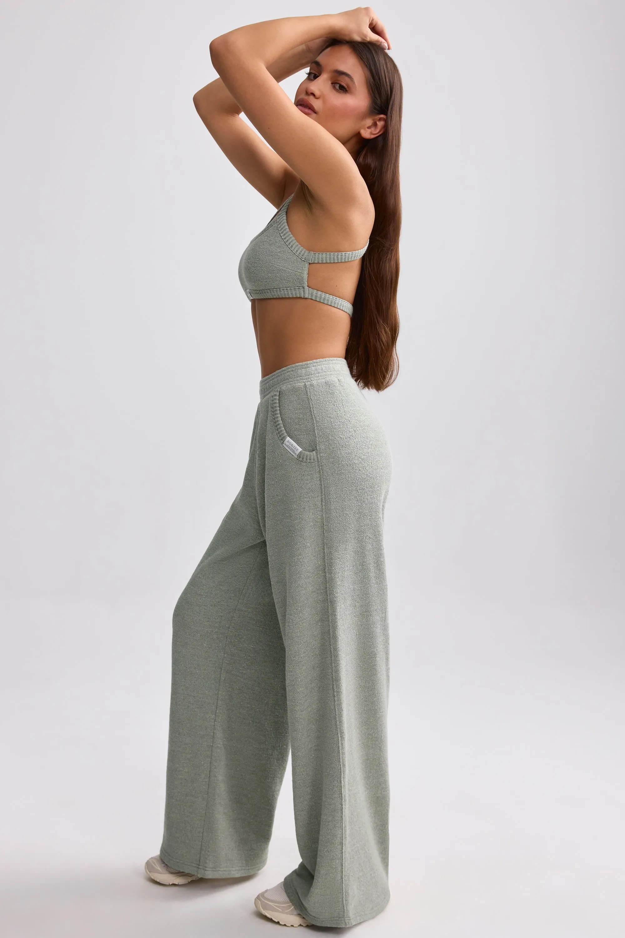 Terry Towelling Wide-Leg Joggers in Sage Grey sold by Oh Polly product image thumbnail 3
