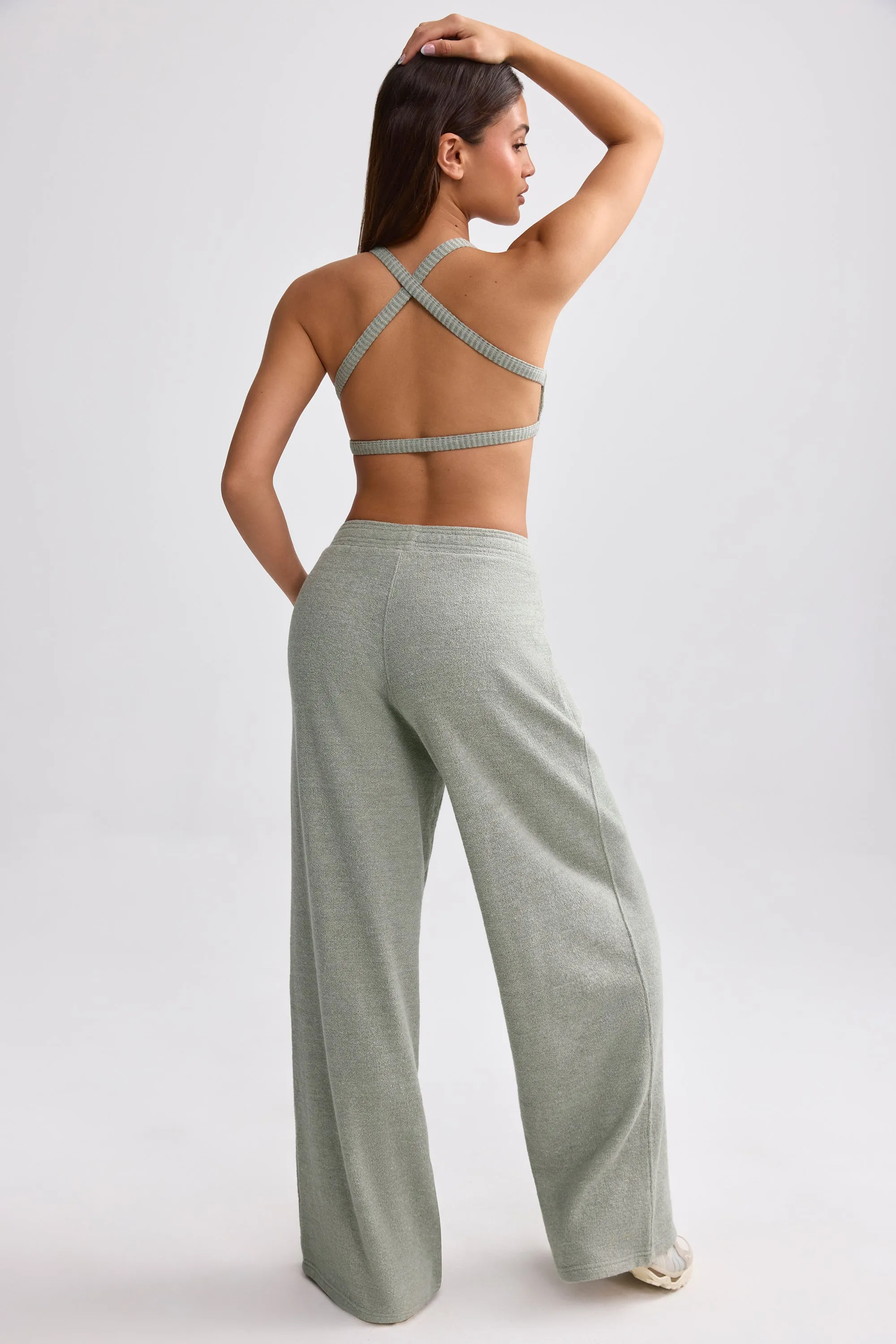 Terry Towelling Wide-Leg Joggers in Sage Grey sold by Oh Polly product image thumbnail 2